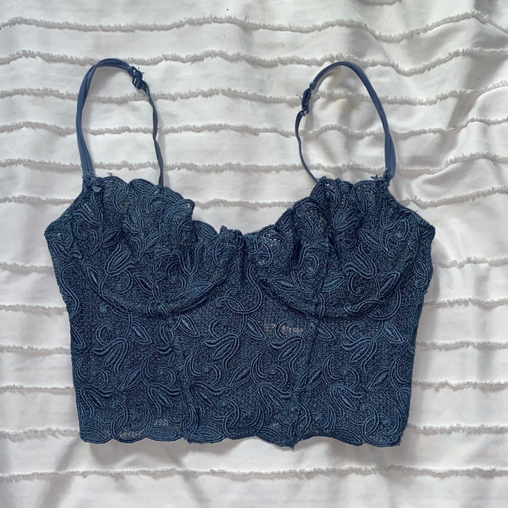VICTORIA SECRET Blue Lace Corset Top size 34b or Small